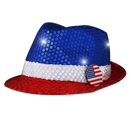 Endless Games Light Up USA Flashing Fedora Hat with Red, White & Blue Sequins EN3337990